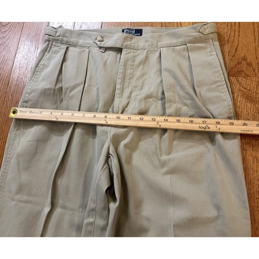 Vintage Polo Ralph Lauren Pleated Chino Pants Mens 34x25 Khaki Made in USA Tan